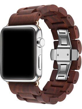Mens Red Brown Analog Quartz Natural Hardwood Compatible Waterproof Wooden Watch